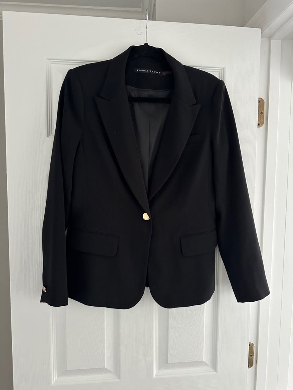 Ivanka Trump Black Single-Button Notch Lapel Blazer with Gold Accents
